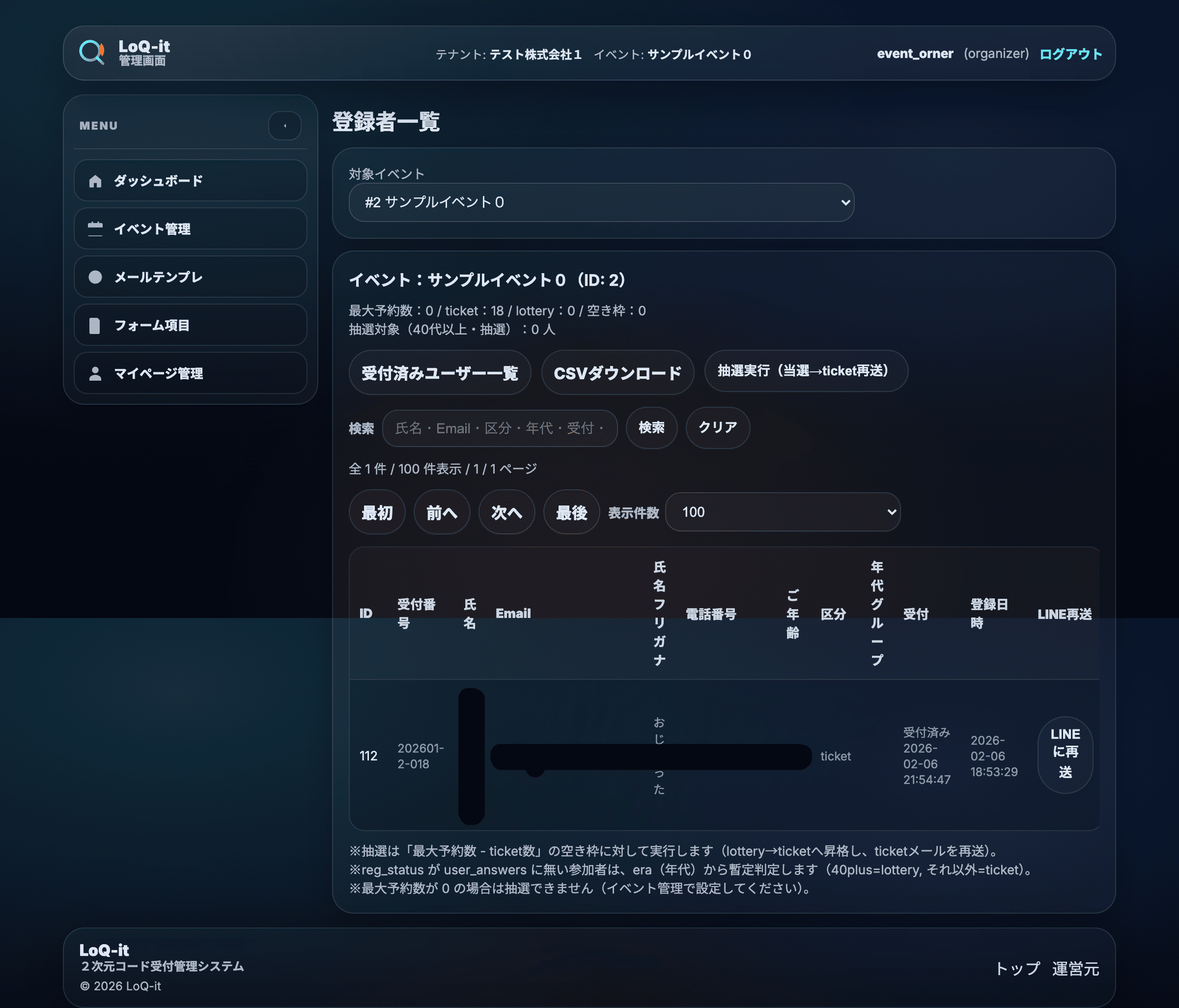 LoQ-it 管理画面：登録者一覧